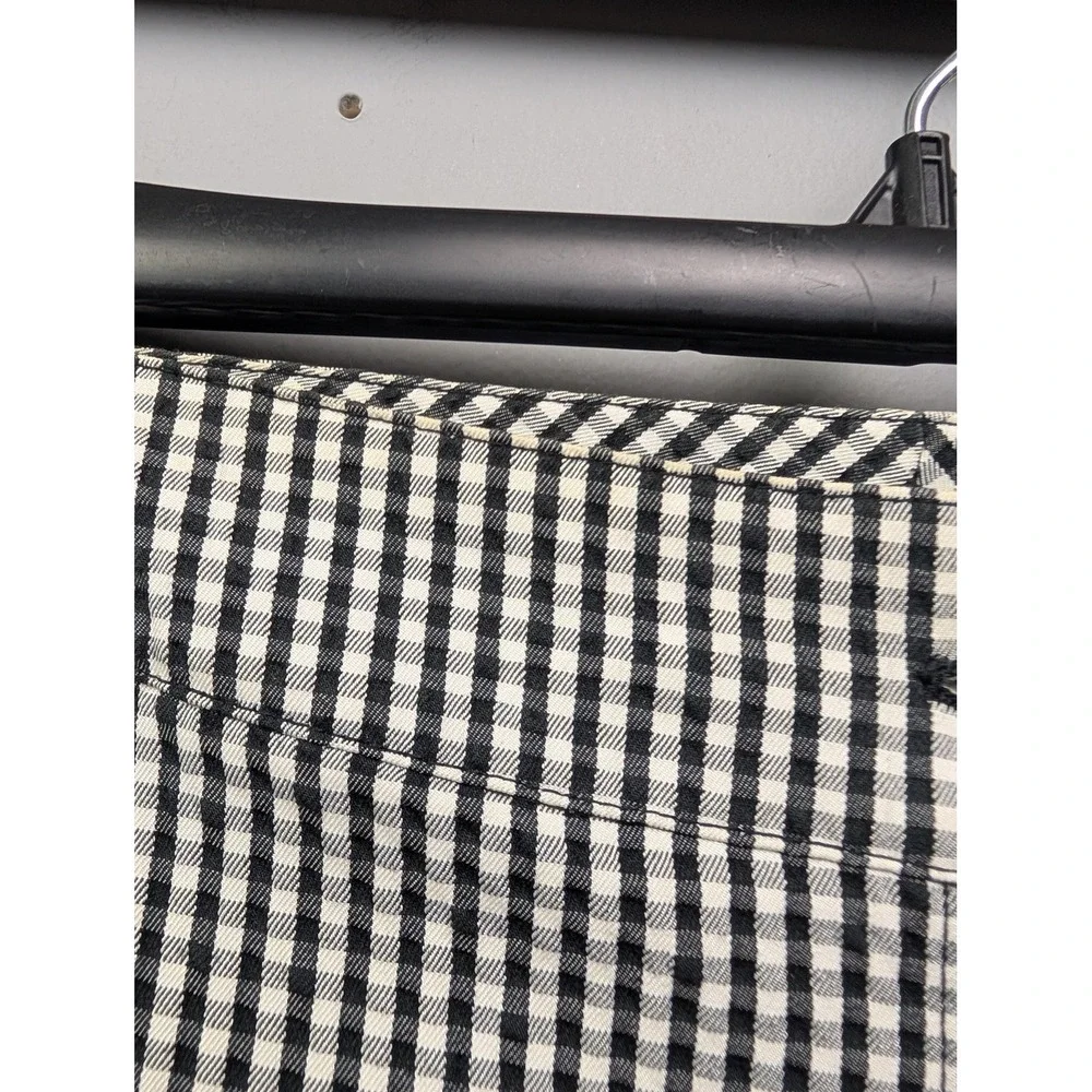 St. John Pants Women 4 Black White Gingham Straight Leg Gold Logo Trousers